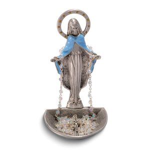 Our Lady of Grace Silver-tone Enameled and Epoxy Rosary Holder